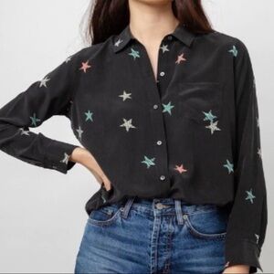 Rails Kate Black Multi Animal Stars Button Down Blouse Size M